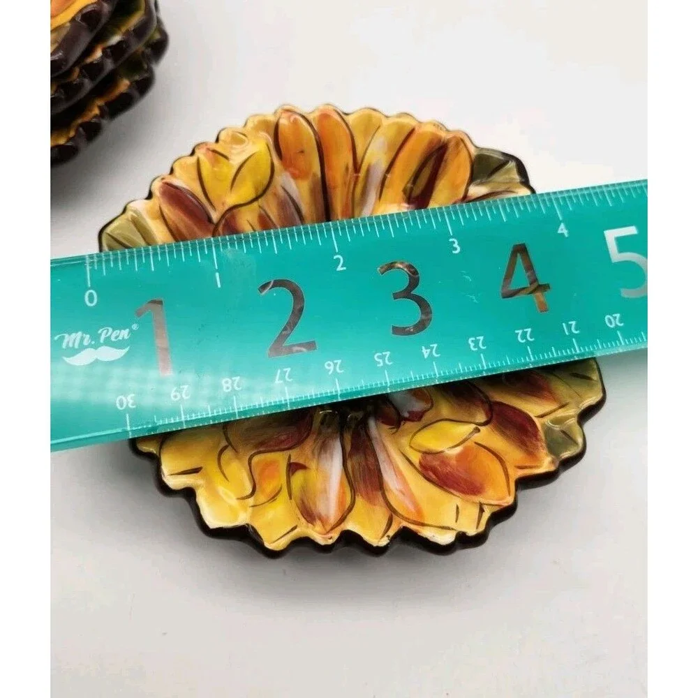 4 Clay Art Tuscan Yellow Sunflower Hand Painted Small Trinket/Snack Plates 3.5